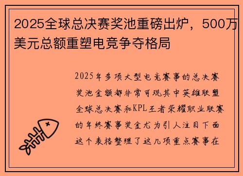 2025全球总决赛奖池重磅出炉，500万美元总额重塑电竞争夺格局